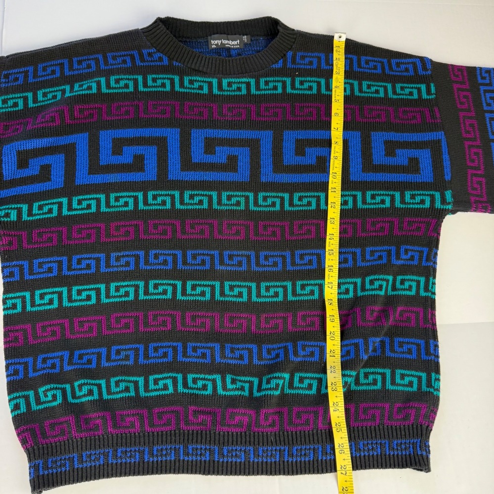 Tony Lambert Vintage Mens XL Greek Key Geometric Cotton Knit Sweater Made in USA - Picture 7 of 7